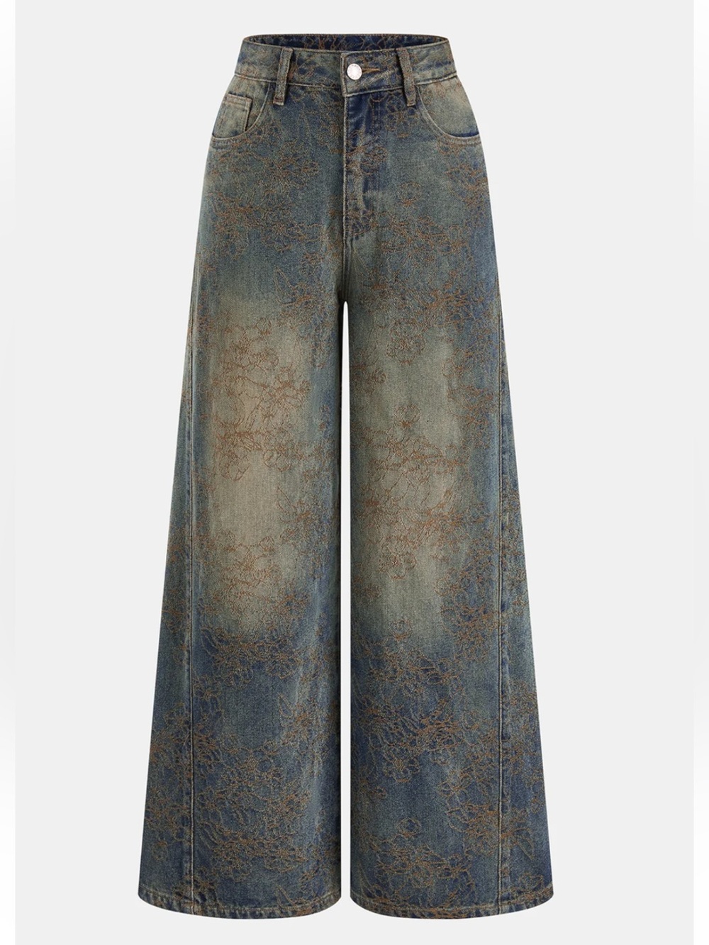 Commense Wide Leg High-Waist Distressed Blue Jeans for Women S